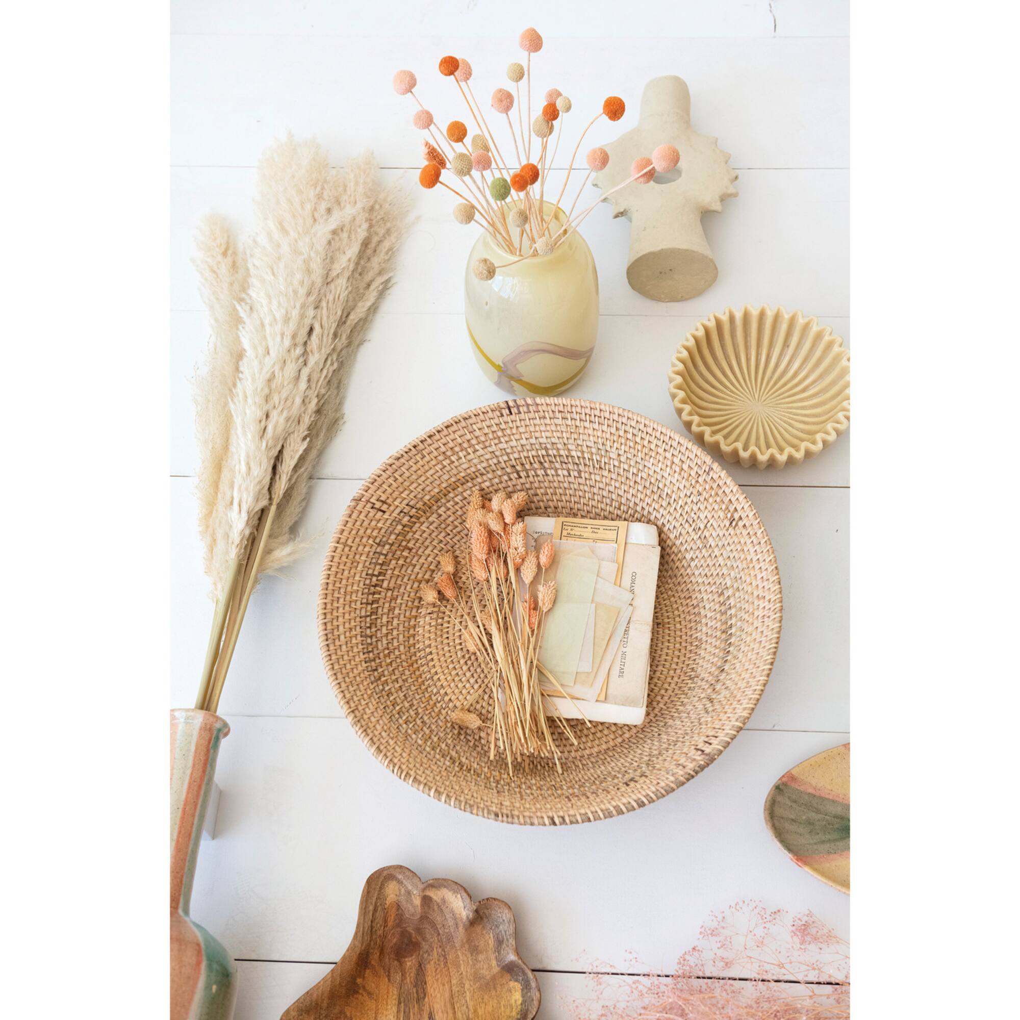 Hello Honey® 18" Natural Round Hand-Woven Rattan Footed Bowl